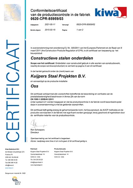 KSP Metaal - Kiwa Certificaat NEN1090-2